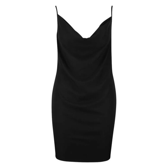 Boohoo Plus Cowl Neck Woven Slip Dress Size 24 Black - Picture 1 of 10